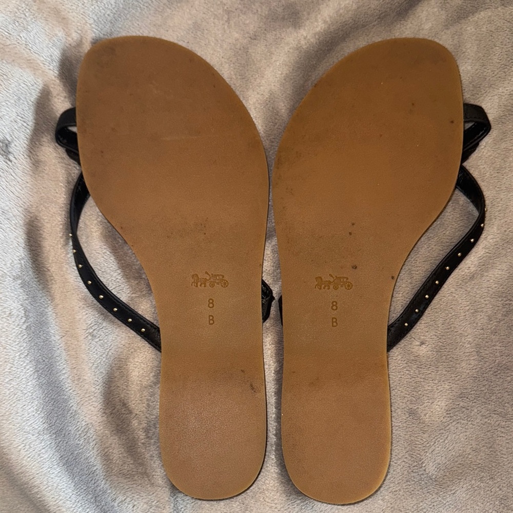 COACH Deni Feather Embellished Black Leather Thong Sandals (size 8) - Picture 5 of 7